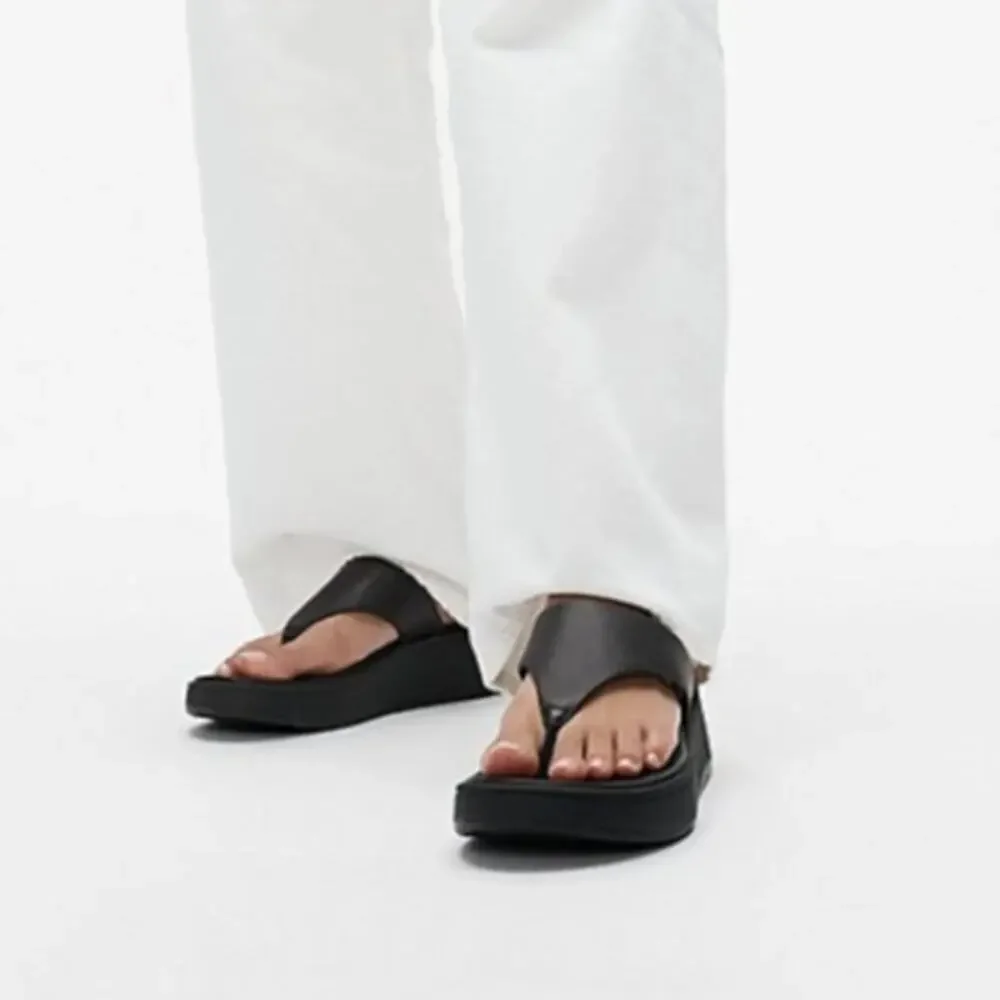 Fitflop Women’s F-Mode Leather Flatform Toe-Post Sandals Slip On Size 6.5 Black